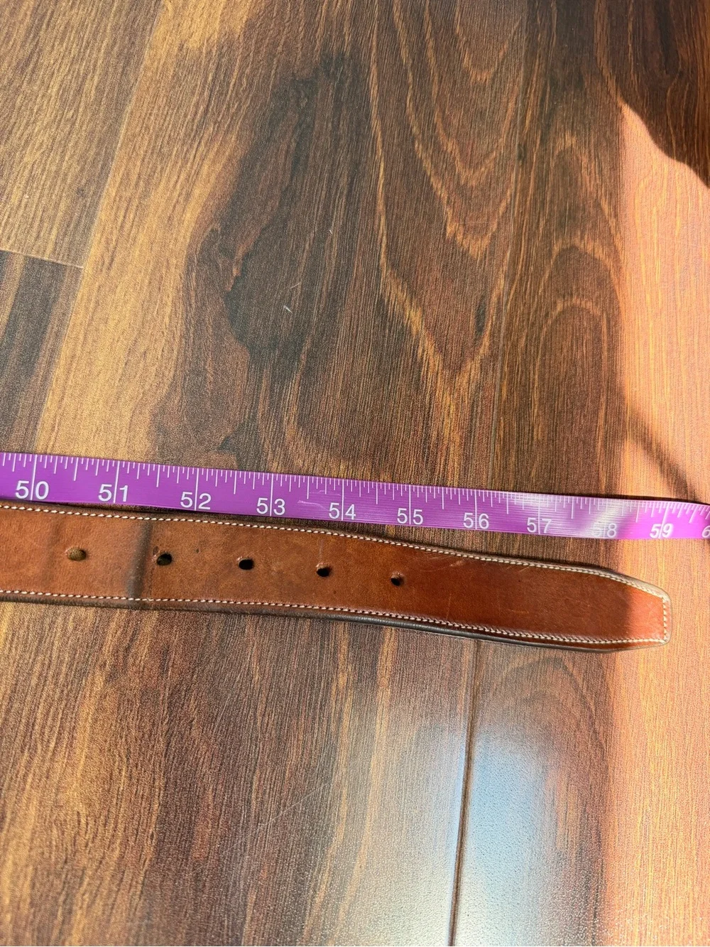 Tory English Bridle Leather Brown Belt Gold Brass Hardware Mens 52 USA Made